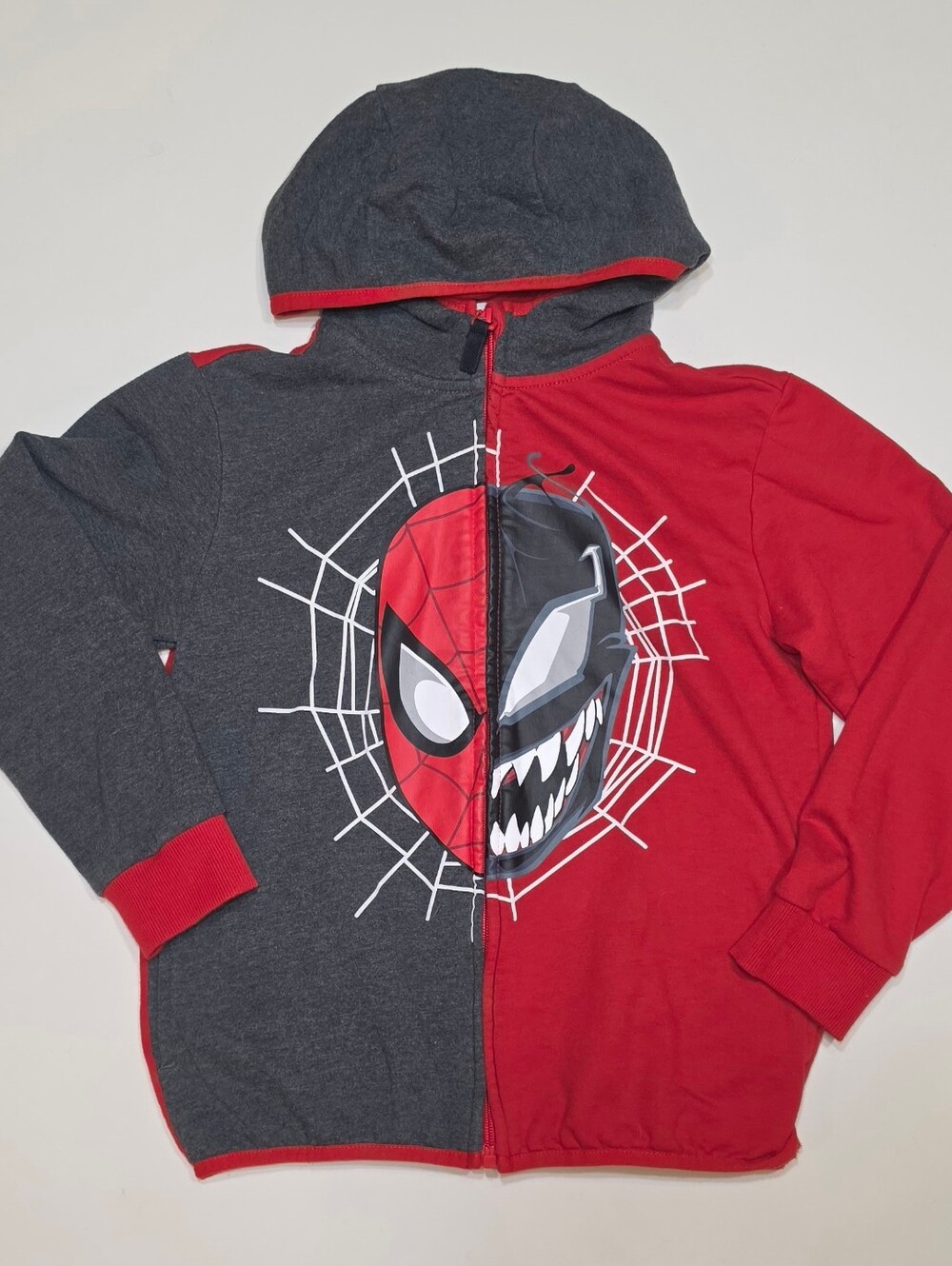 Kids Disney Spiderman/Venom Face Split Hoodie Jacket - Red & Charcoal
